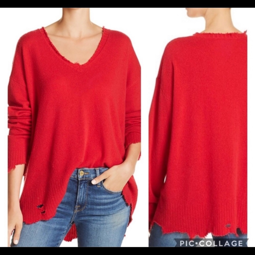 Current/Elliott Red Wool Cashmere V-neck Sweater